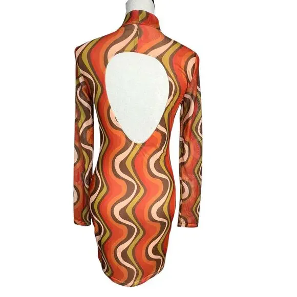 Princess Polly Retro Mesh Mini Dress Open Back Long Sleeve Size 8 Lined - Picture 2 of 7